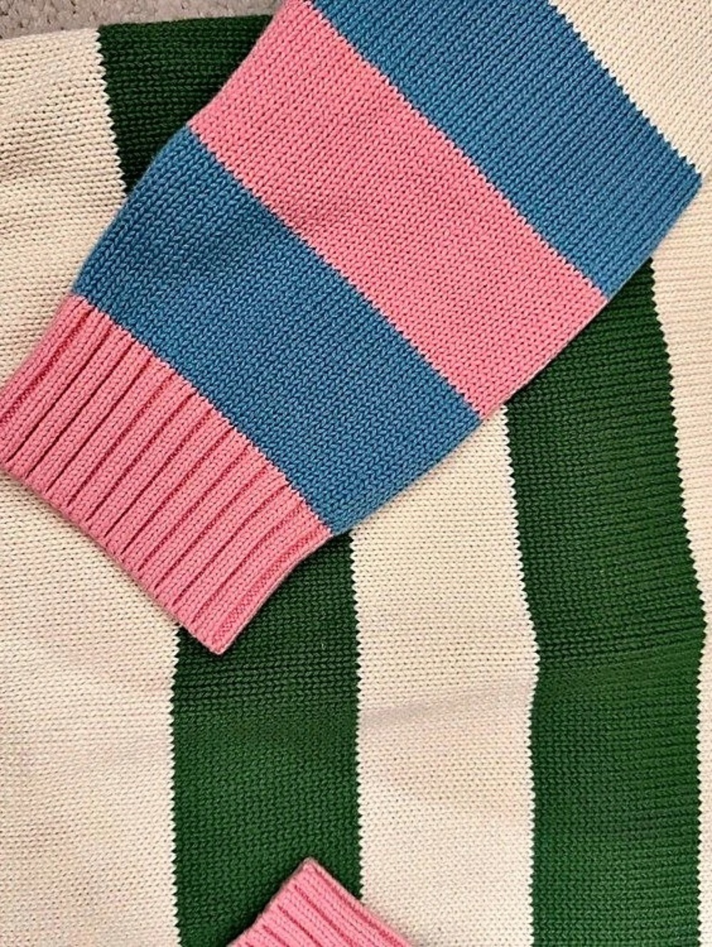 BODEN Lucy Stripe Chunky Crop Cotton Sweater Green & Pink - Picture 4 of 6